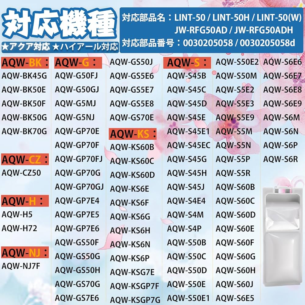 カロリー Amazon.co.jp: アクア 洗濯機用 糸くずフィルター LINT-50 洗濯