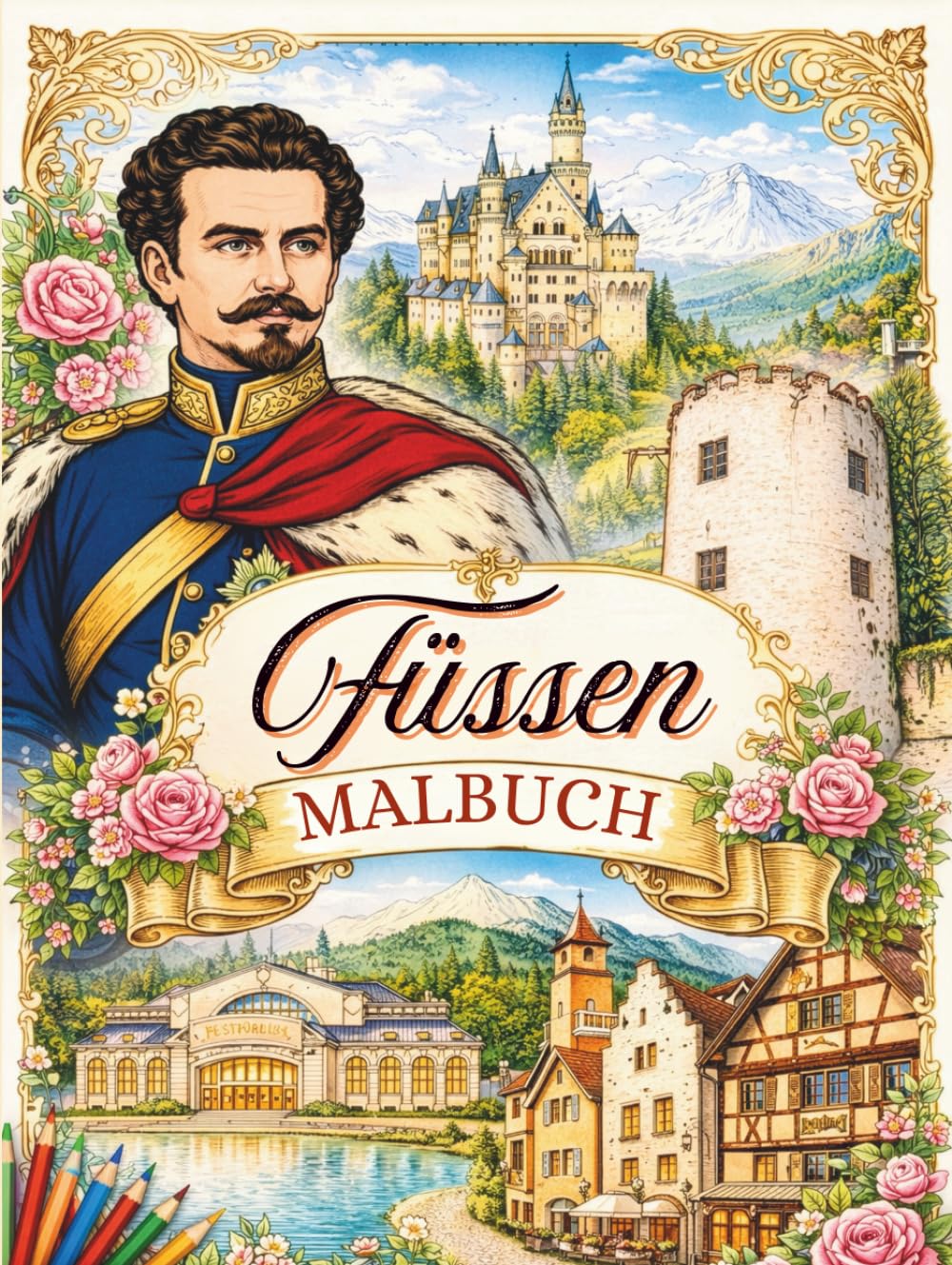 Füssen entdecken – Malbuch für Jugendliche & Erwachsene: Sehenswürdigkeiten, Natur & Architektur zum Ausmalen