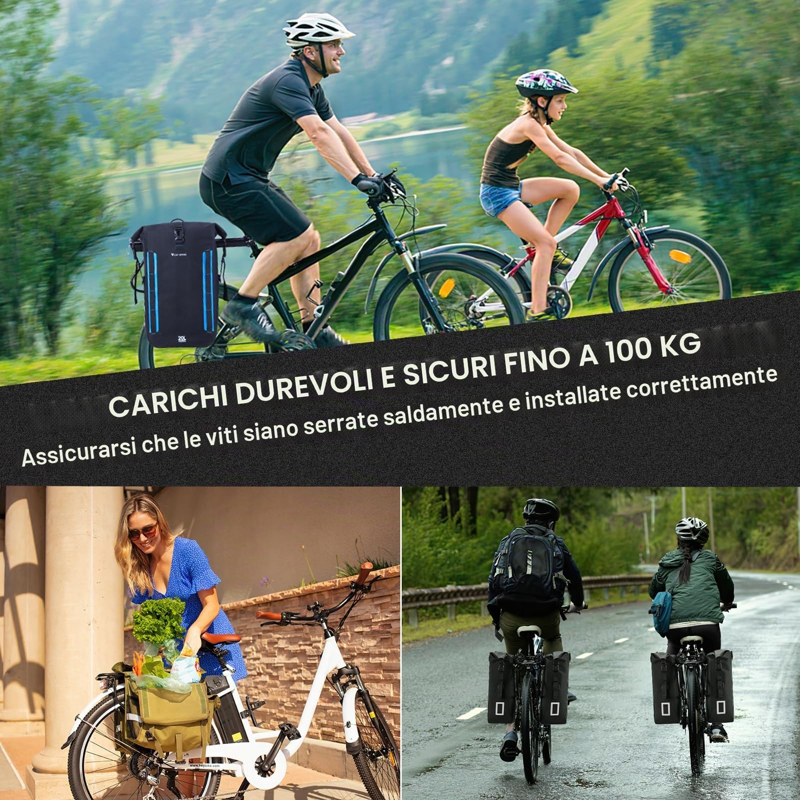 Portabici posteriore con cestino, completo a sgancio rapido per bici posteriore/carico/portabagagli con rete di carico e cinghie, cestino posteriore per bicicletta per la maggior parte delle bici ed