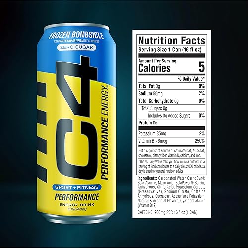 Vista 112 de Cellucor C4 Performance Energy - Bebida energética preentrenamiento carbonatada sin azúcar, 200 mg [0.007 oz] de cafeína con beta alanina, sabor