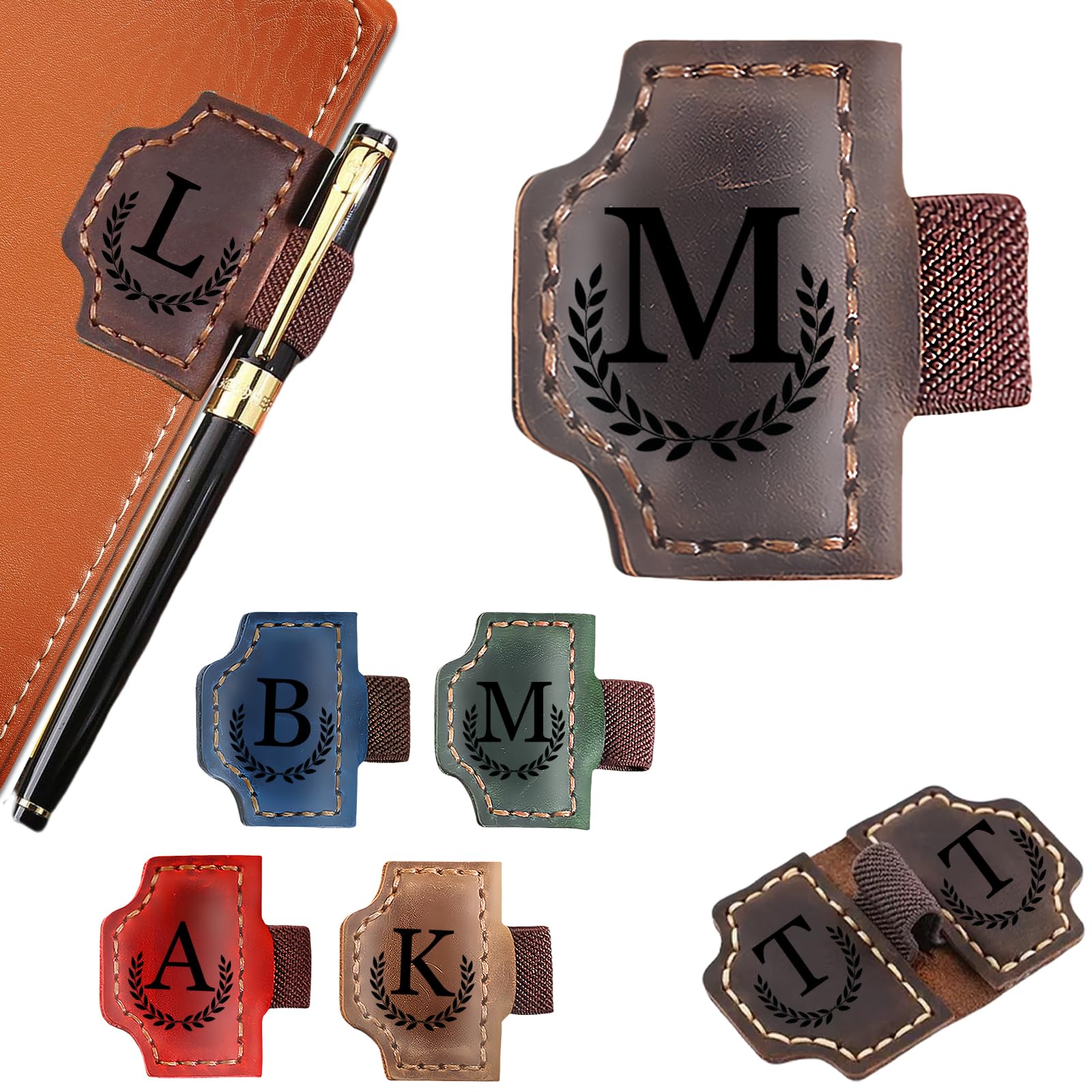 Custom Bookmark with Pen Holder Personalized Magnetic Bookmarks with Initial Magnetic Leather Pen Holder Bookmark for Reading Women and Men Gifts for