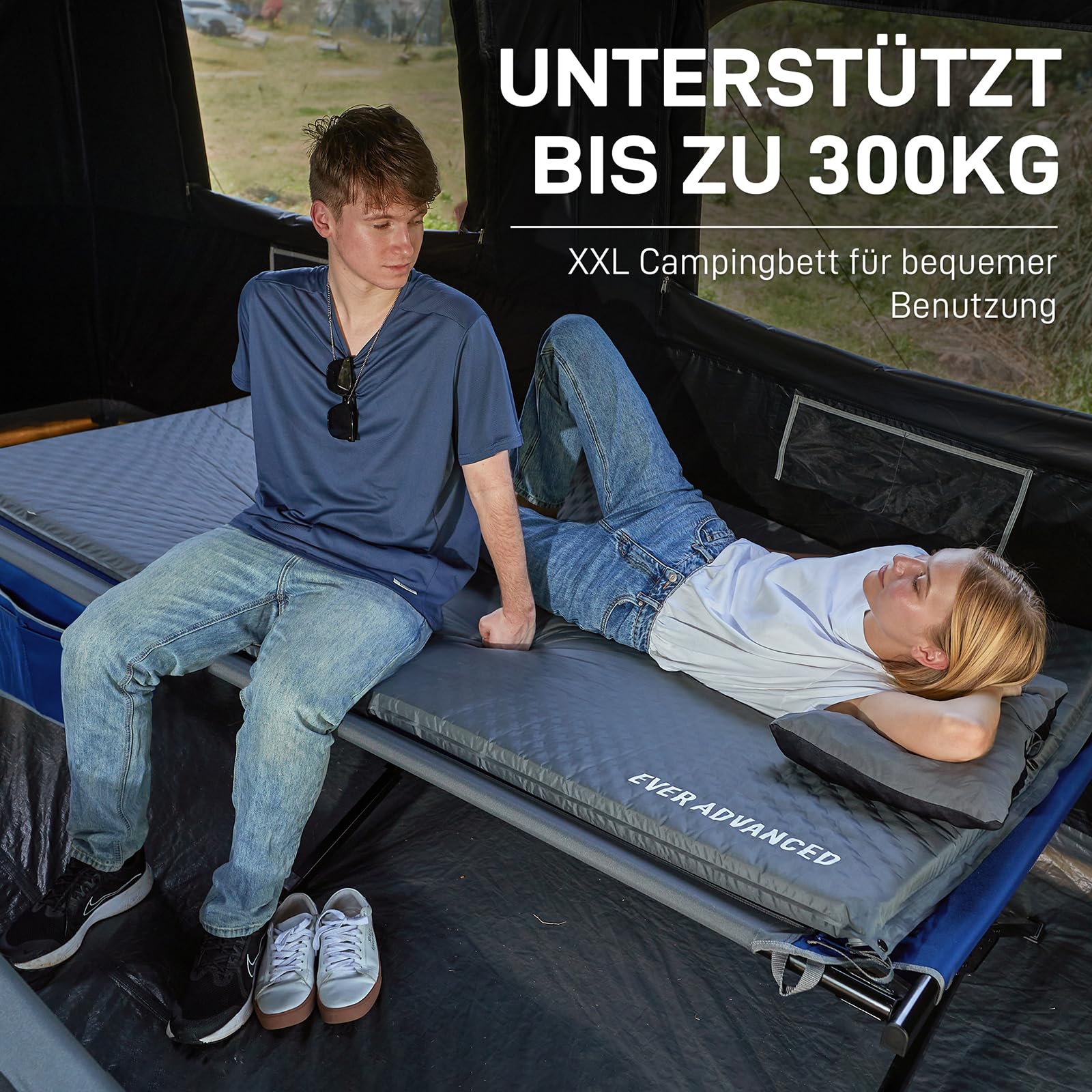 EVER ADVANCED Feldbett Klappbar 214cm x106cm 300KG Belastbar Klappbett XXL Groß & Breit Stabiles Campingbett für Camping Reisen Indoor Outdoor Strand und Garten