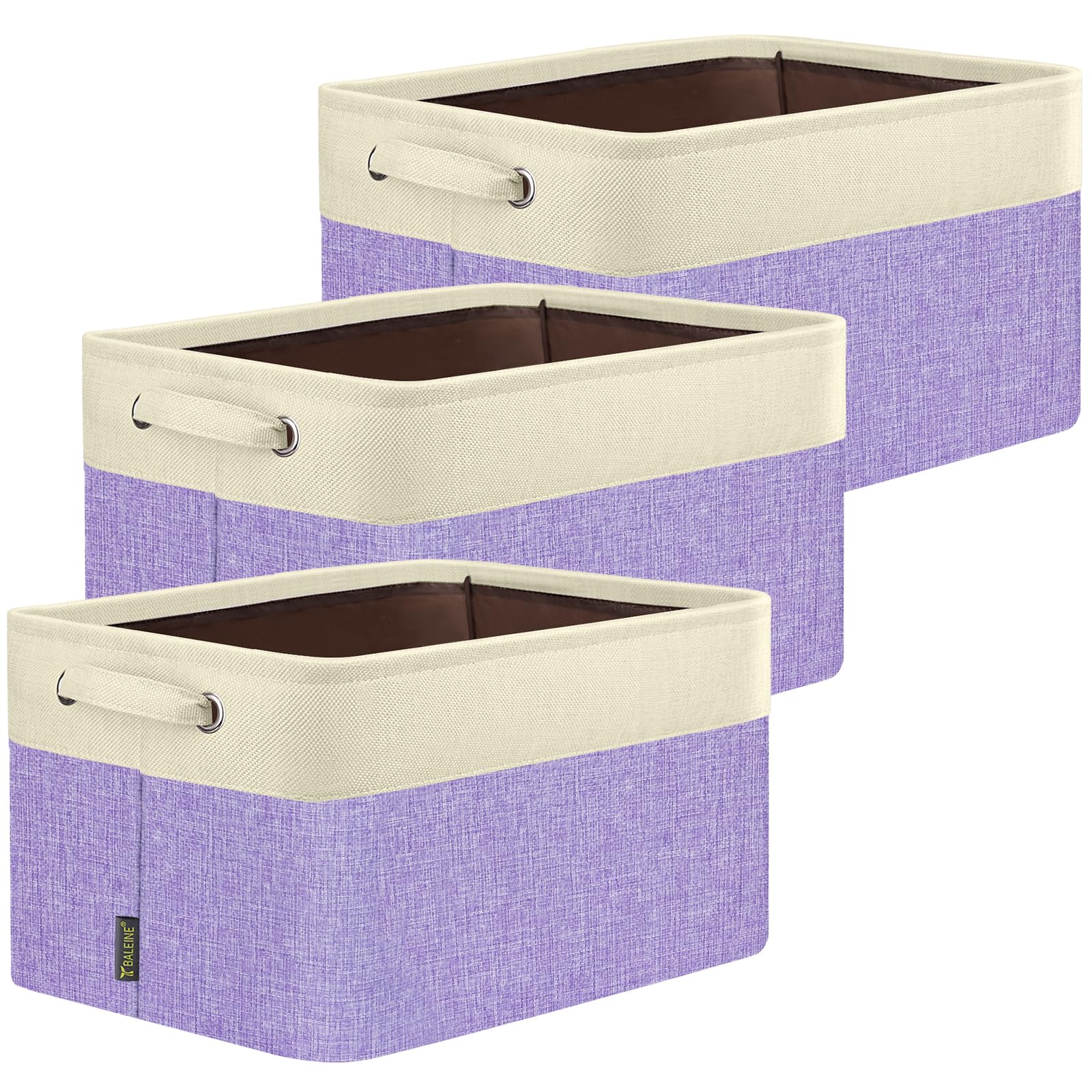 BALEINE 3 Pack Fabric Closet Storage Bins for Shelves, Linen Closet Organizers and Storage, Decorative Baskets for Organizing, Shelf, Clothes, Home, Office (Lavender, 12"x8"x8")