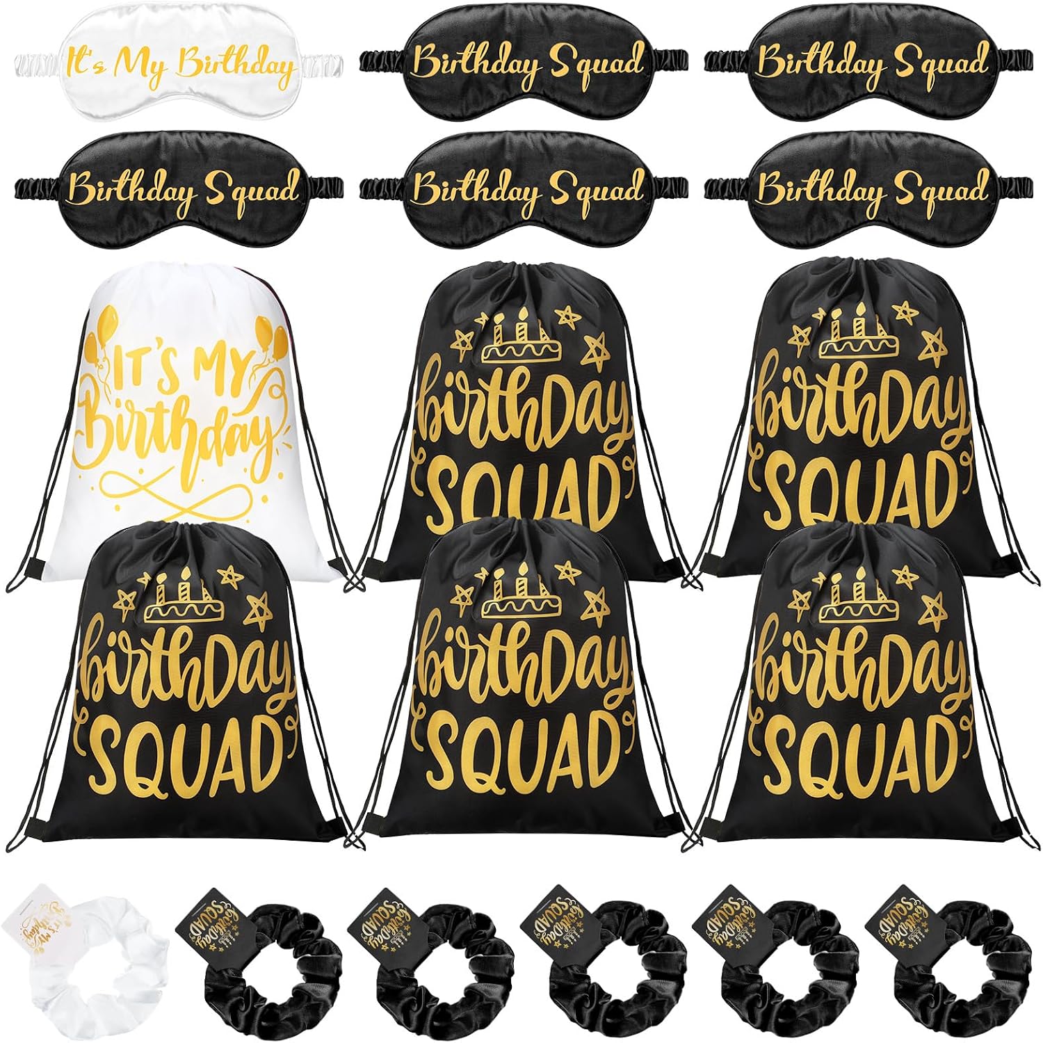 18 Pcs Birthday Squad Party Favors Set Bags Eye Masks,Black