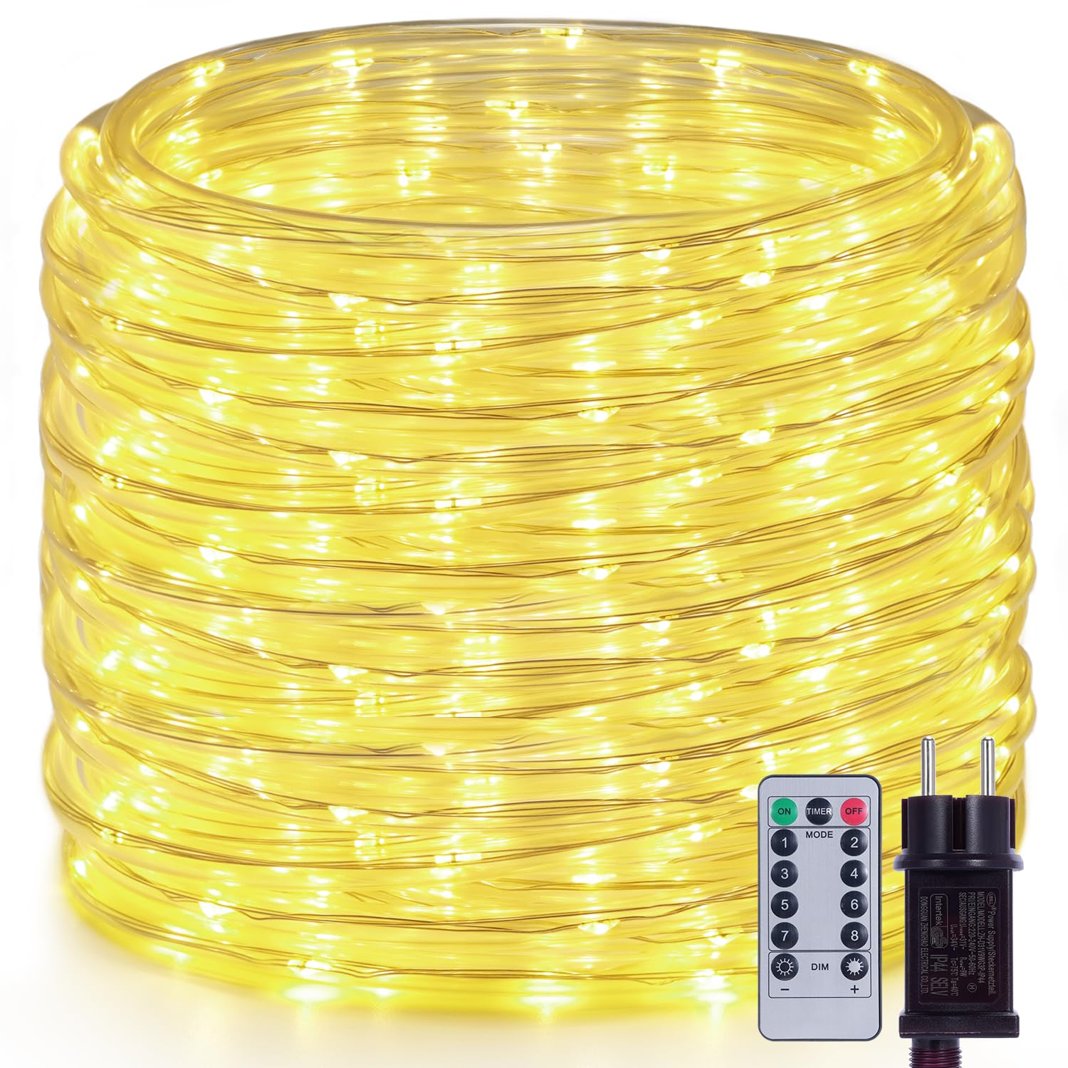 OxyLED LED Schlauch 20m, 300 LEDs Lichtschlauch Außen IP44 Wasserdicht, 8 Lichtmodi Dimmbar mit Fernbedienung, LED Lichtschlauch für Weihnachten Party Hochzeit Innen & Außen Dekoration, Ø7.5mm