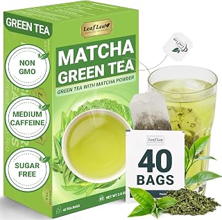 LeafLea Matcha Green Tea Bags, Smooth & Energizing, 40 Foil-Wrapped Bags | Pan-Fired Green Tea & Authentic Matcha For Clean Daily Focus - Vegan, Non-GMO, Zero Calories, Hot Or Iced