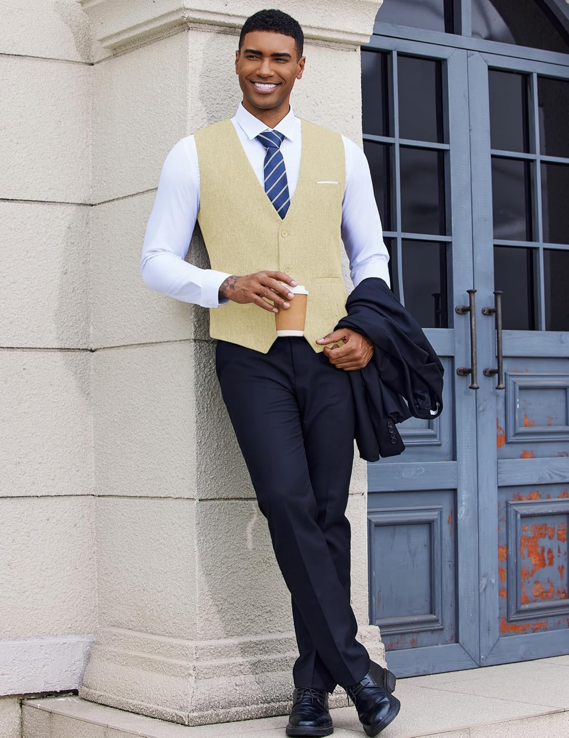 COOFANDY Men's Suit Vest V-Neck Casual Business Vests Lightweight Slim Fit Formal Dress Waistcoat for Wedding Party - Image 4