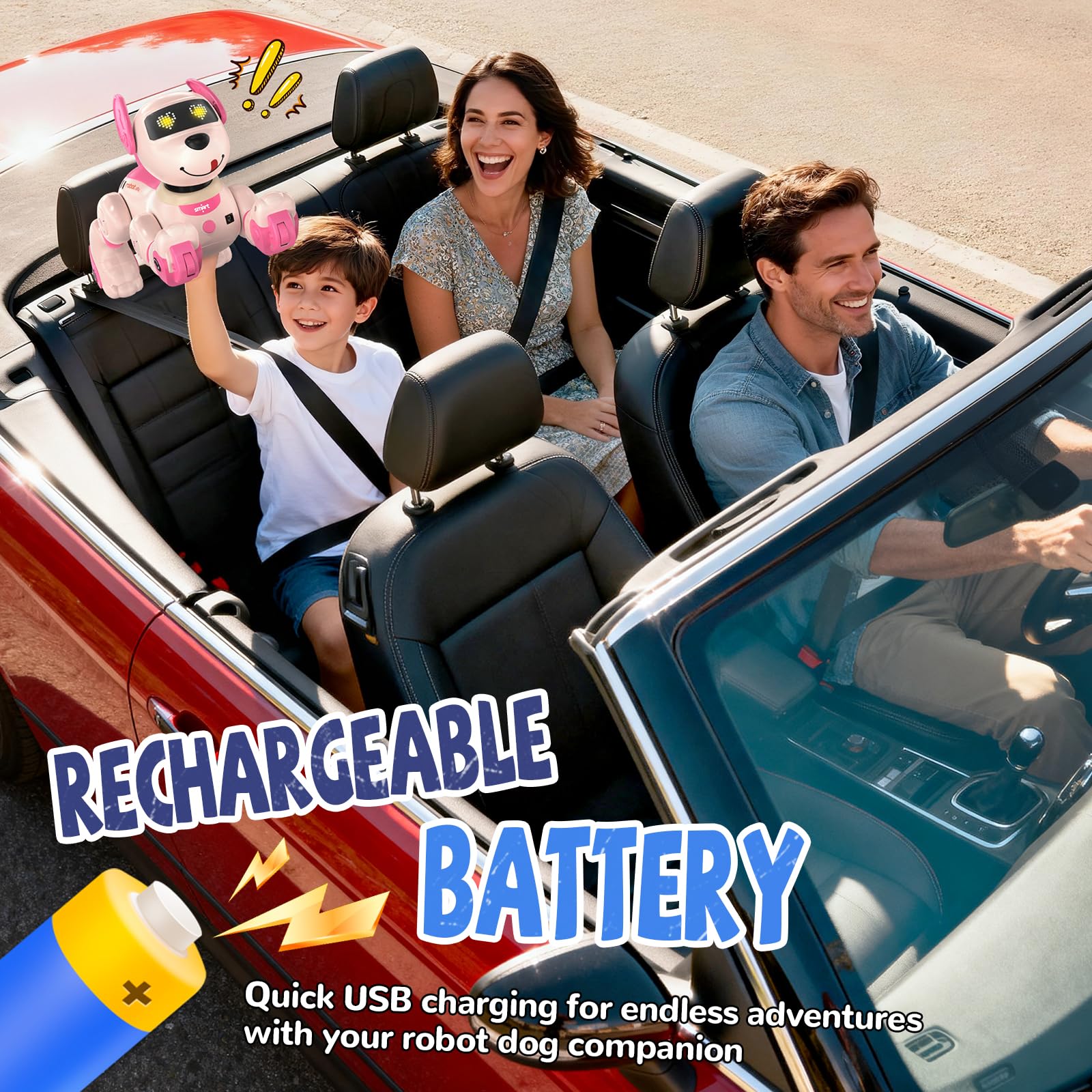 anysun Cane Robot, Giocattolo Cane Robot Ricaricabile, Giocattolo Programmabile con Funzione di Seguito, Comandi Vocali, Telecomando e Sensori Tattili, Regalo di Natale Ideale per Bambini (Rosa)