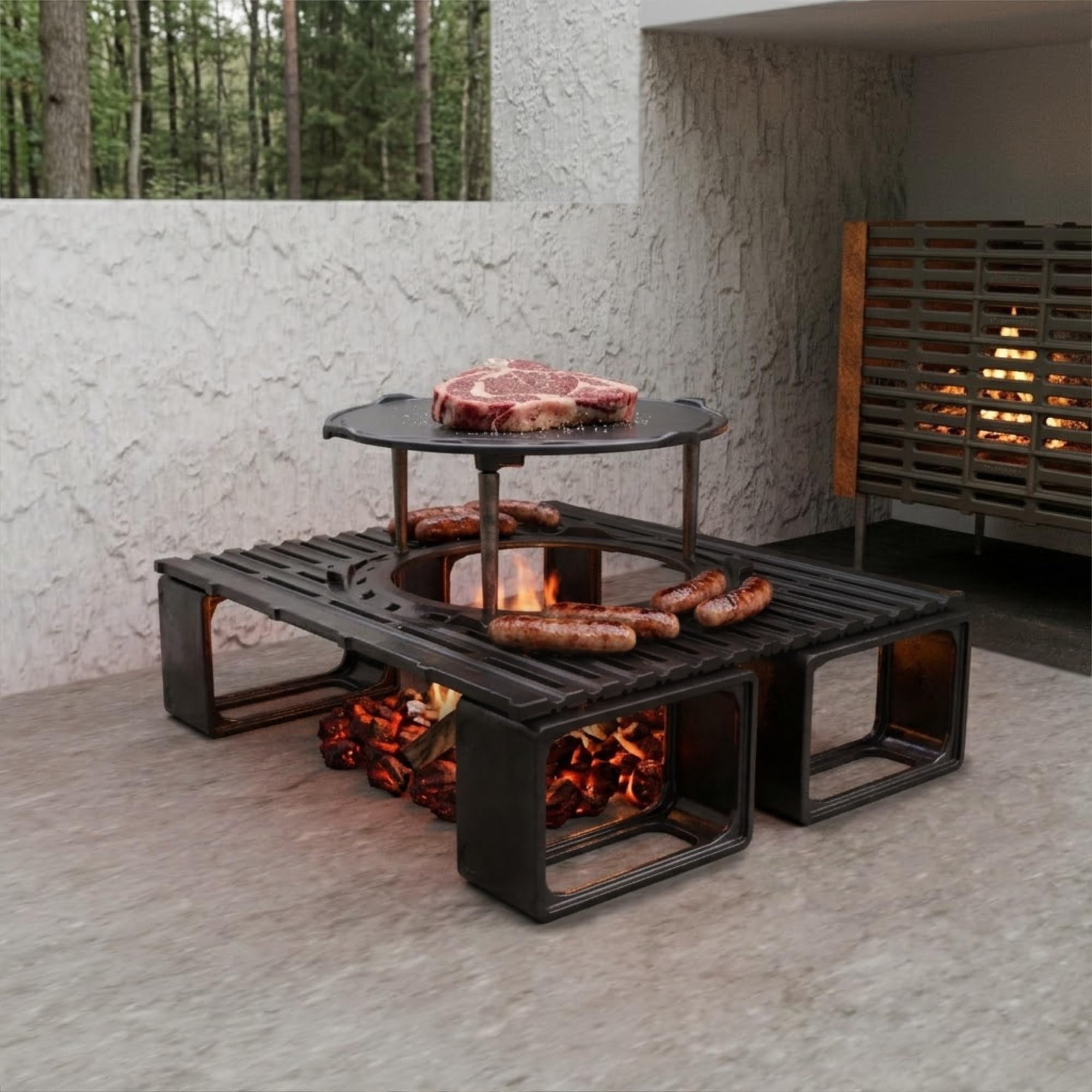 BBQ Blocks - Supports en fonte réglables et polyvalents pour plaques et grilles | Idéaux pour les braises, cheminée, feu ouvert | plusieurs niveaux de cuisson | 100% fonte avec