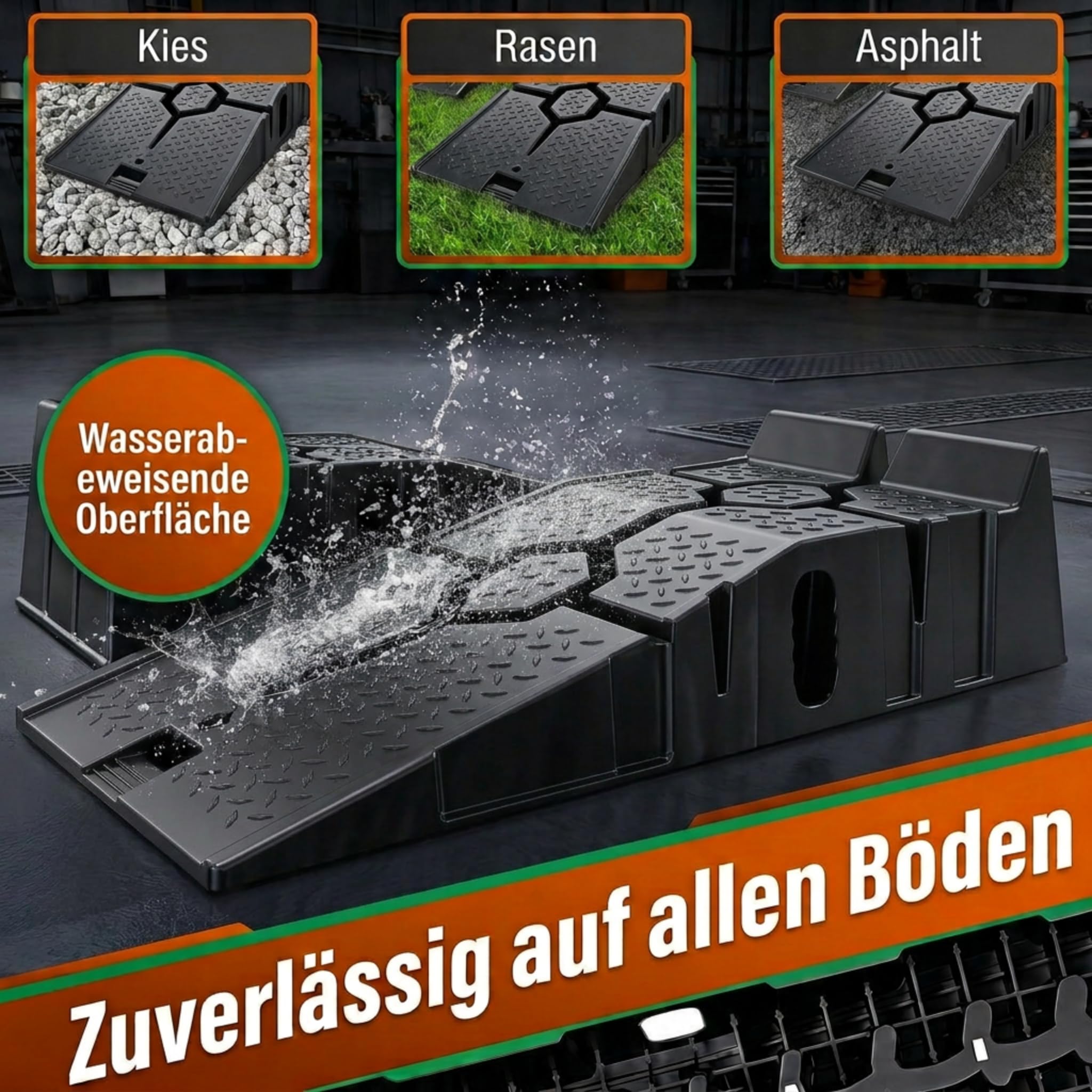 HAMMERHART - Auffahrrampe PKW [2er Set <5T ] | Hochbelastbare Auto Rampe TESTSIEGER | Auffahrkeile mit Anti Rutsch Struktur für jeden Untergrund | Auffahrrampen ideal für Wohnwagen, Anhänger & Pkw