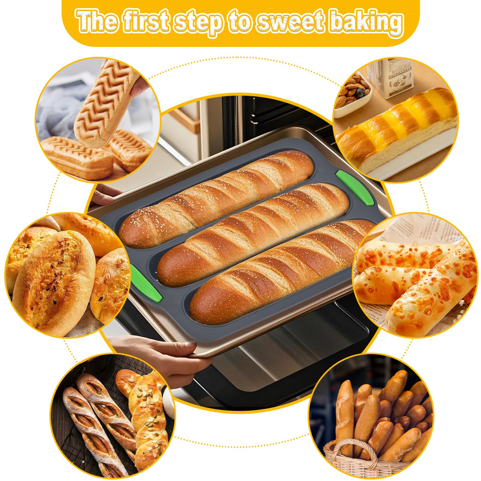 3 Pezzi Stampo Pane in Cassetta – Antiaderente e Stampo per Pane in Cassetta, Resistente al Calore Baguette per Baguette Pane Integrale Hot Dog – Lavabile in Lavastoviglie e Adatto Microonde
