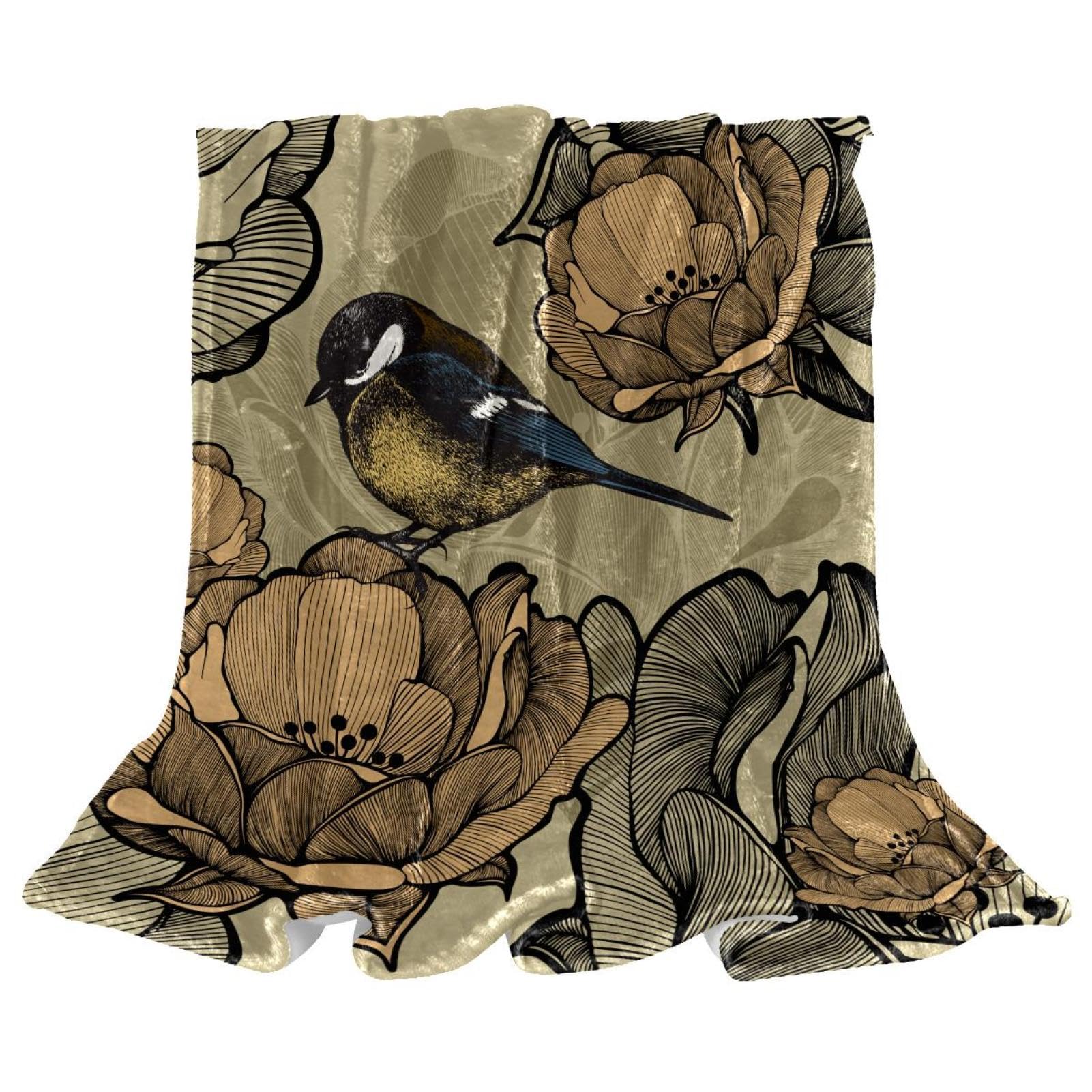 Couverture microfibre chaude et douce au motif oiseau pour un confort thermique ultra léger