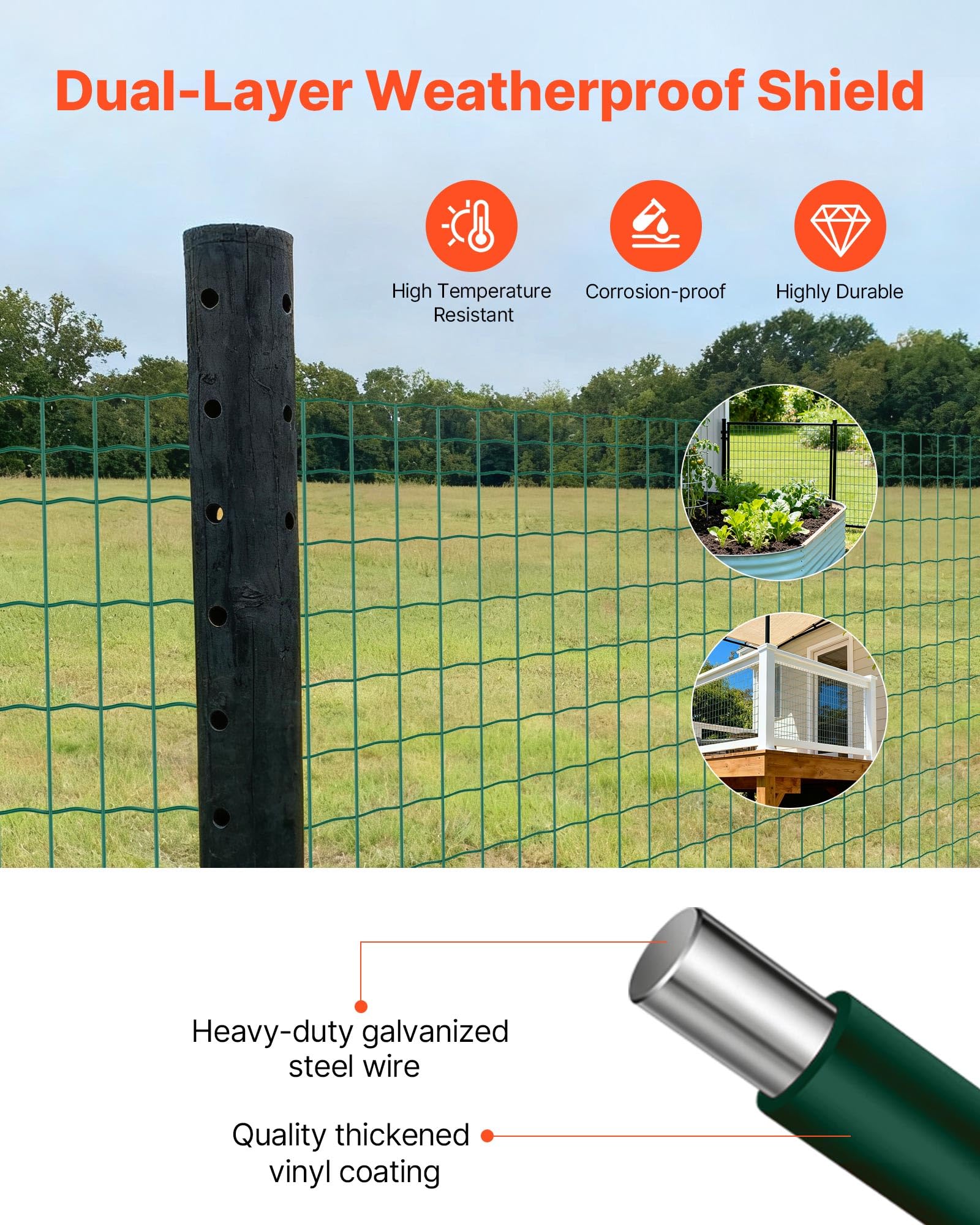 VEVOR Valla de Jardín, 1 x 25 m, Malla de 5,08 x 10,16 cm, Alambre de Acero Galvanizado, para Vacas, Cerdos y Ovejas, Recubierta de Vinilo Duradero, para Corrales y Jaulas de Animales, Verde