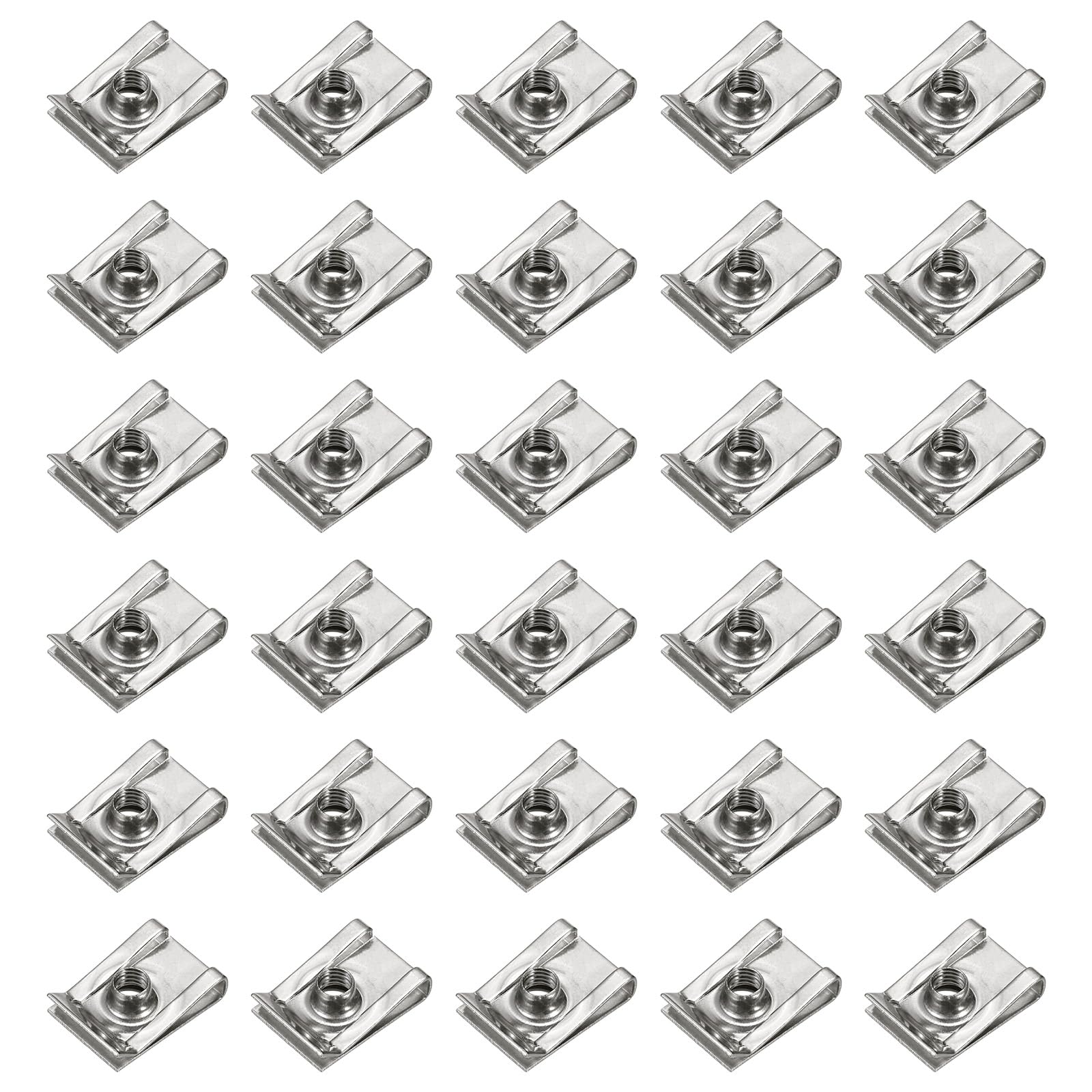 PATIKIL U-Style Clip-On Nut, 30 Pack M5-0.8 Regular Extruded U-Nut U-Type Fasteners Hardware Nuts 304 Stainless Steel for Automotive Metal Cars Motorcycles, Silver
