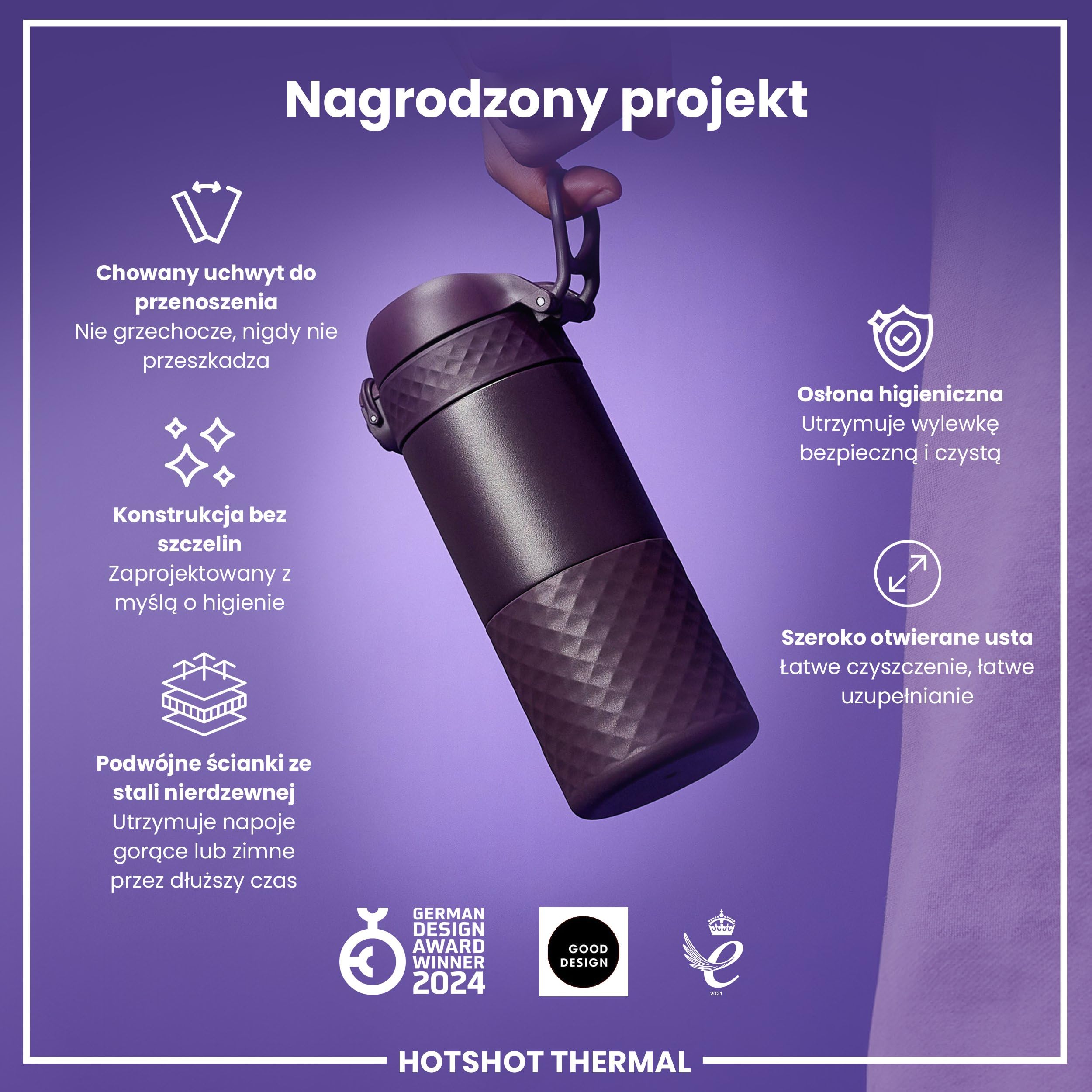 ION8 Izolowany Kubek Podróżny, Szczelny, Potrójny Zamek Bezpieczeństwa, Bezpieczny w Transporcie, Higieniczna Osłona, Łatwy do Czyszczenia, Idealny w Drodze, Ze Stali Nierdzewnej, Jeżyna