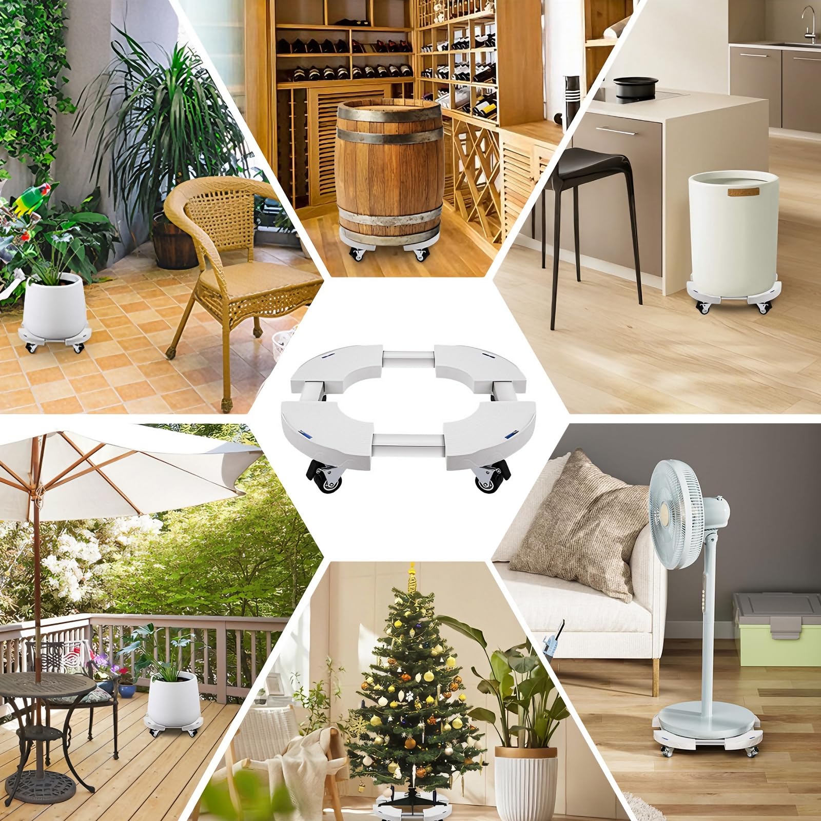 DEWEL Supporto per piante con ruote regolabile 38-51,5 cm, 200 kg,Bianco