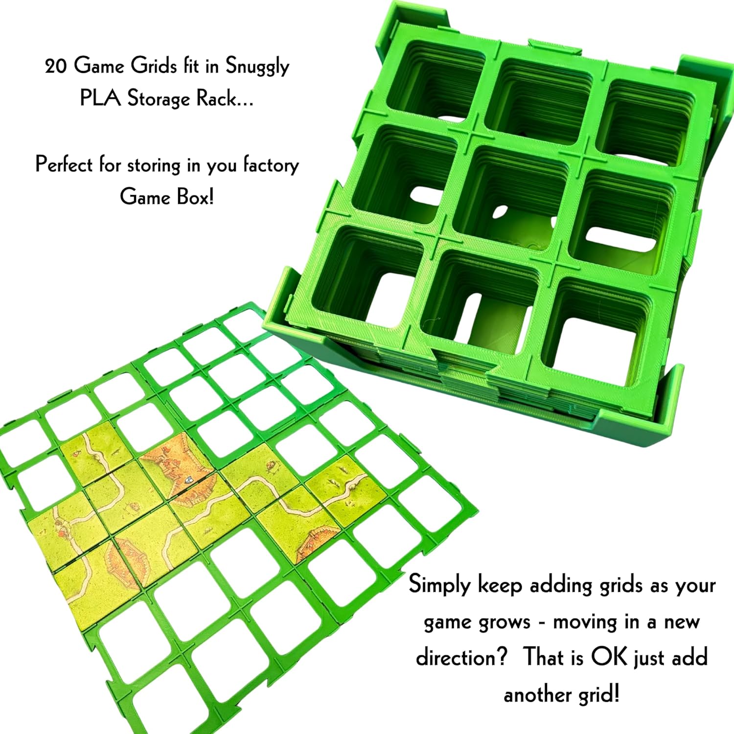 20 Pack of Game Grids Green Tile Placement Grids Compatible with Games Like Carcassonne.