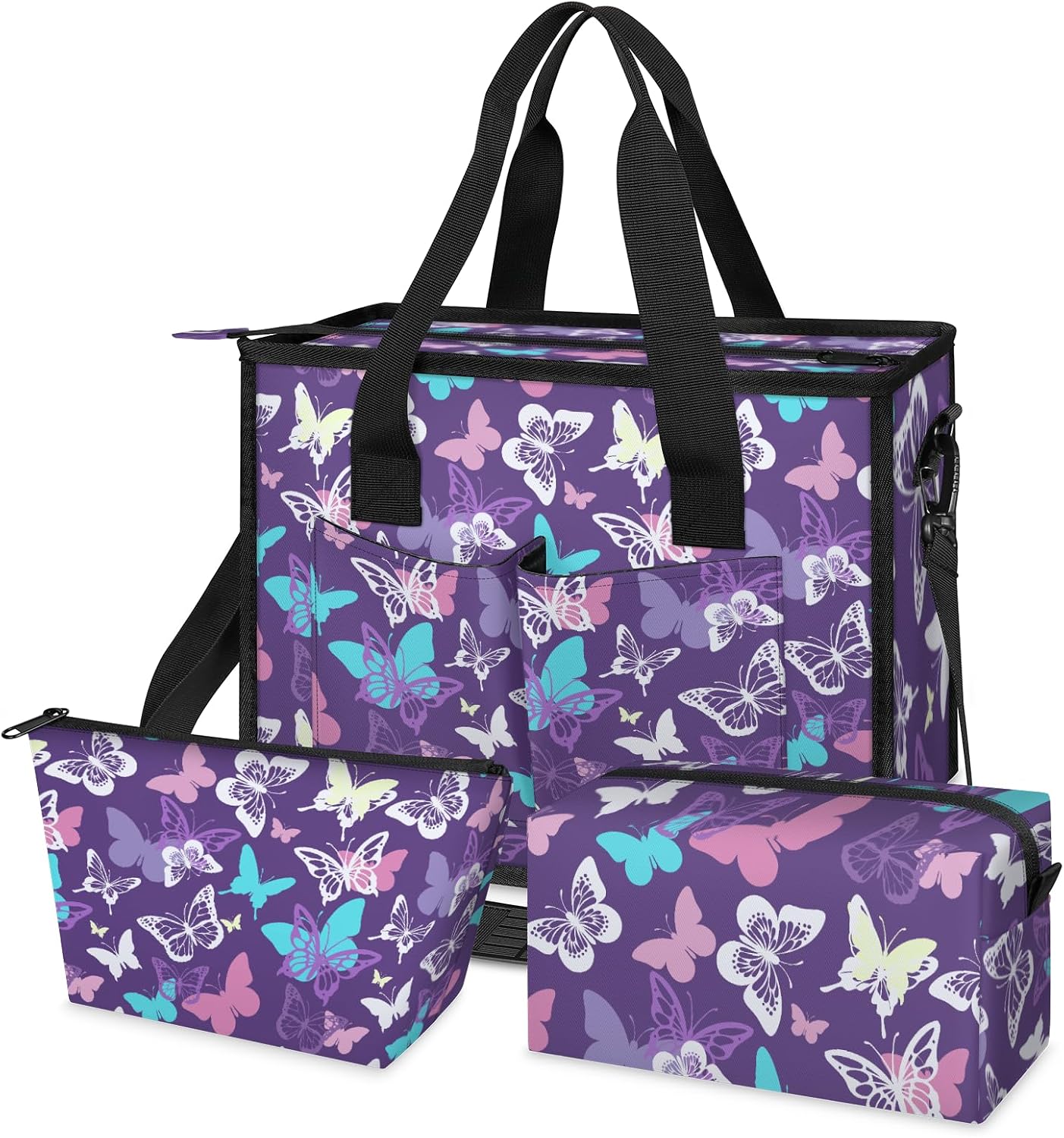 Tote Satchel Bag Set 3PCS for Women Top Handle or Crossbody Fashion Shoulder Bags With 2 makeup bag