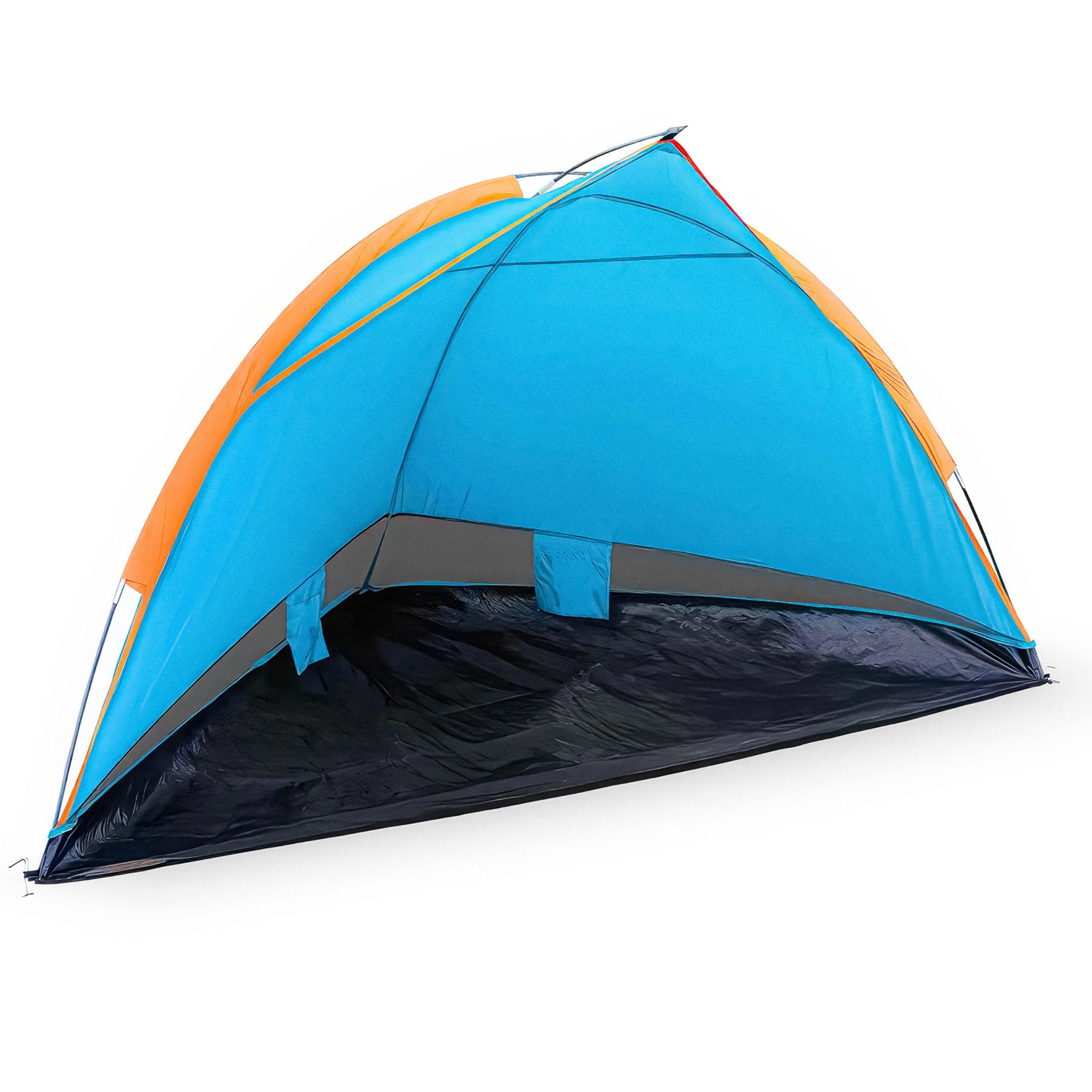 Blumixx Pop Up Strandmuschel für 2–3 Personen – Windschutz & Sonnenschutz Strand Zelt, kompakt faltbar, leichtes Reise-Strandzelt, Strandzelt, UV-Schutz, 220x120x120 cm, Türkis