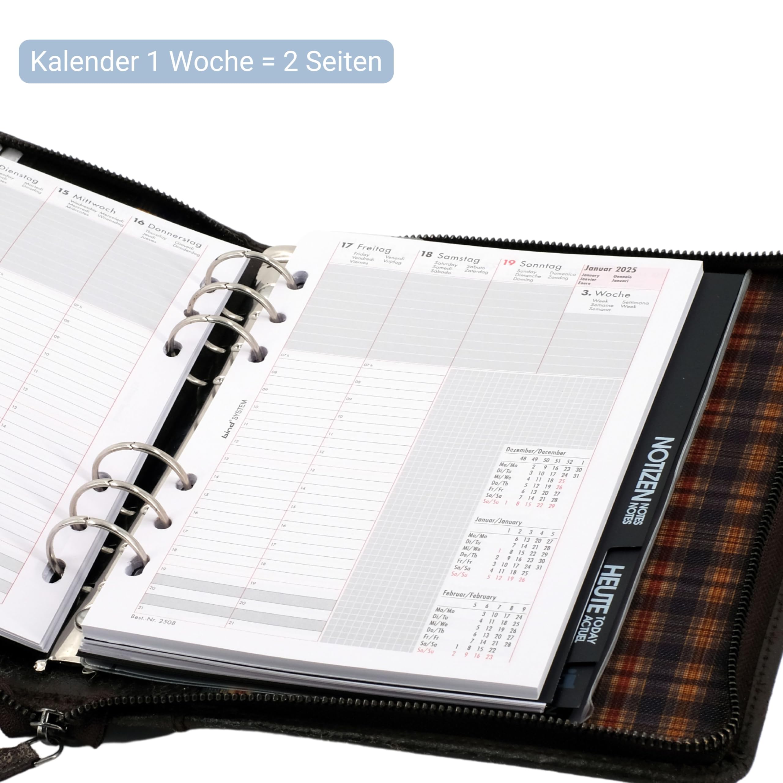 Bind 15503 - Systemplaner Mappe aus split washed Leder in Vintage Optik, braun, ca. 24,5 × 20 × 4 cm, mit A5 Terminkalender 1W=2S (jeweils ab September mit aktuellem Folgejahr)