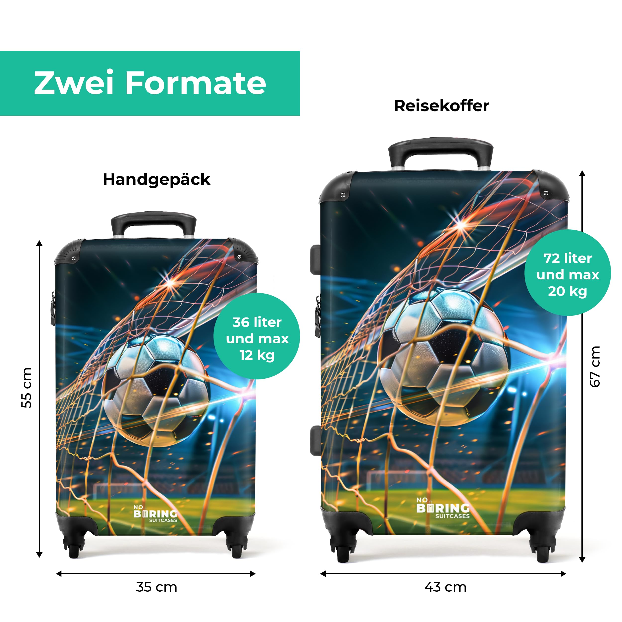 NoBoringSuitcases.com Maleta Infantil con Ruedas, Trolley de Viaje para Niño - Equipaje de Mano, Diseño Balón de Fútbol, Azul Oscuro (55x40x20 cm)