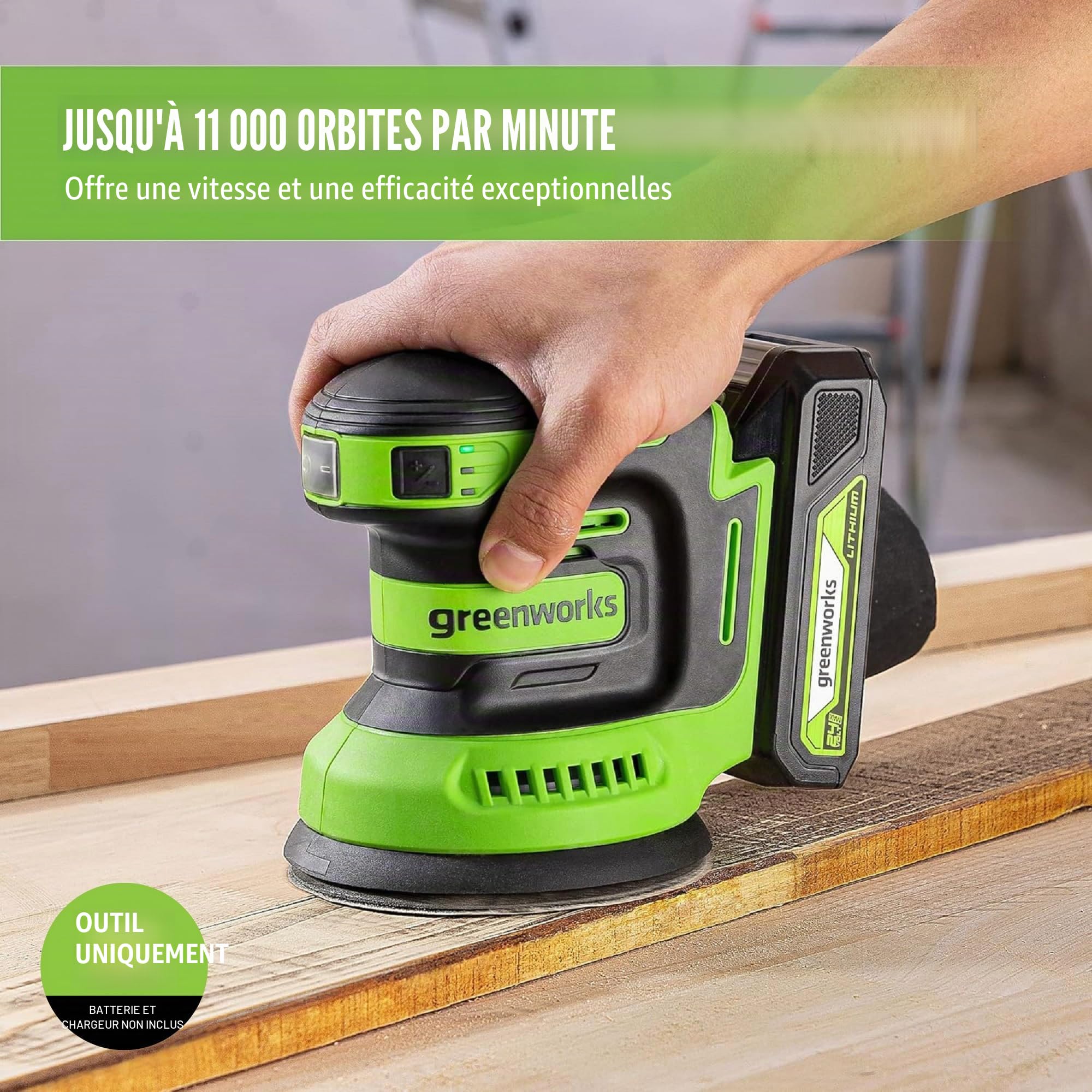 Greenworks 24V Orbital Sander Kit, 5" Random Sander Variable Speed, Tool Only