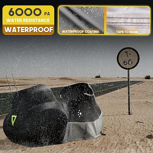 Vista 31 de Funda para motocicleta 420D resistente para todas las estaciones, universal, impermeable, protección al aire libre, 96 pulgadas, XXL, color negro