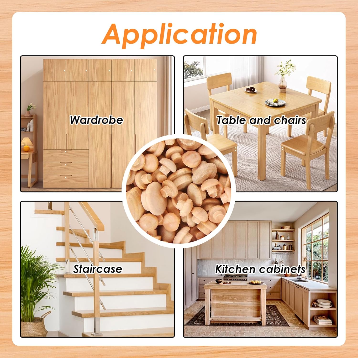 Tnisesm 150Pcs 4 Sizes Wood Plugs 3/16 Inch, 5/16 Inch, 3/8 Inch, 1/2 Inch Wooden Hole Plugs Button Plugs Hardwood Hole Plugs for Holes in Locking Hole Tube Furniture, Mushroom Head Shape