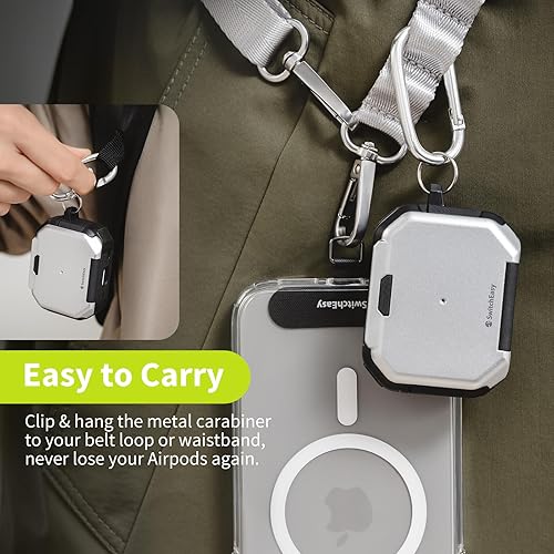 Miniatura 6 de SwitchEasy Defender+ AirPods Pro - Funda de bloqueo de 2 generación y 1 generación, funda de carga inalámbrica con soporte para teléfono, protección