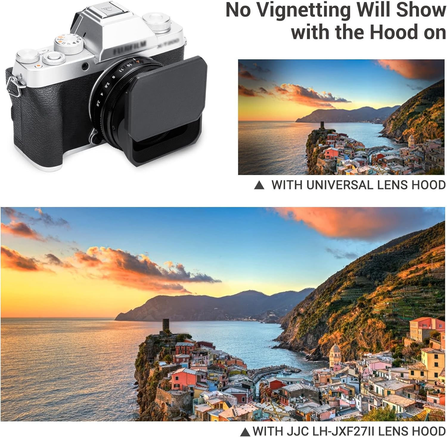 JJC Square Metal Camera Lens Hood Cover with Lens Cap Replaces LH-XF27 for Fujifilm XF 27mm F2.8 R WR & XF 27mm F2.8 Lens & XF 23mm F2.8 R WR on X-T5 X-T4 X-T3 X-T2 X-T30 II X-T20 X-T10 X-H2S X-H2