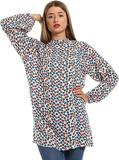 Andora Womens Balloon Sleeves Dotted Blouse - White, Orange & Blue Blouse (pack of 1)