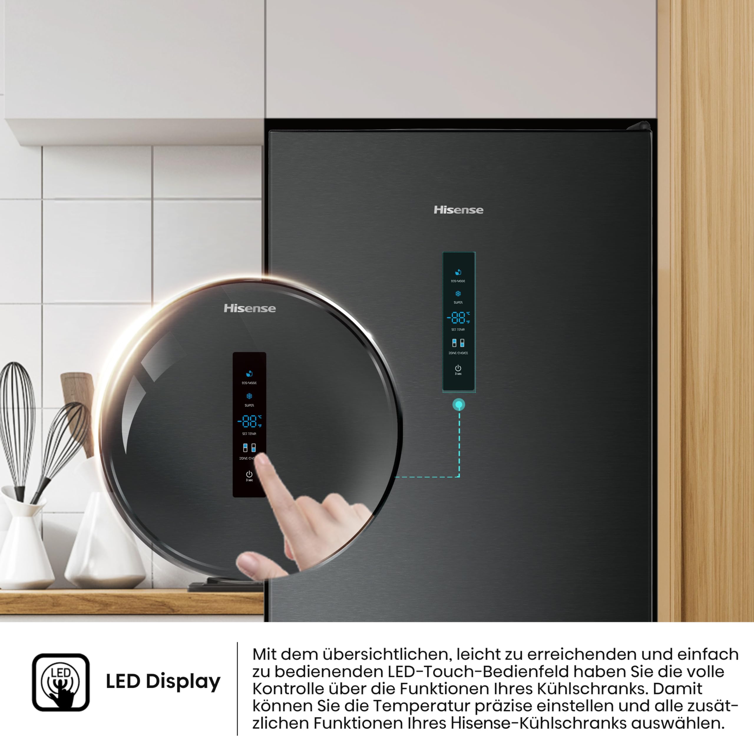 Hisense RB390N4BFC Kühl-Gefrier-Kombination Total No Frost Multi Air Flow LED Display Black Inox EEK C