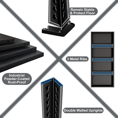 Miniatura 6 de Estantería de garaje de 3 niveles de 40 pulgadas de ancho, estantes de almacenamiento de garaje de 1500 libras, estantes de metal y estantes de