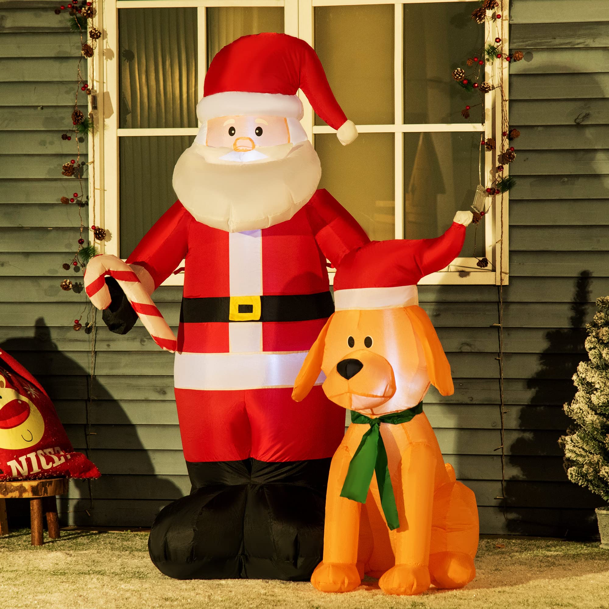Outsunny Aufblasbarer Weihnachtsmann 157cm Beleuchtet mit LED Licht
