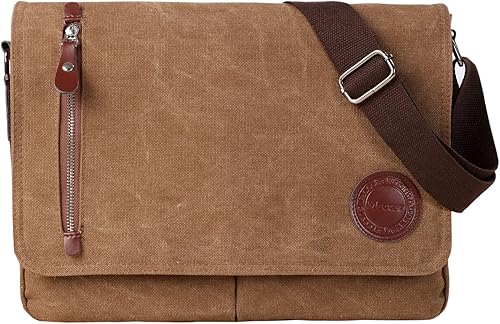 Bolsa tipo mensajero de lona vintage para hombres y mujeres, bolsa de hombro de viaje para laptop de 13.5 pulgadas, bolsa para libros (café-01)