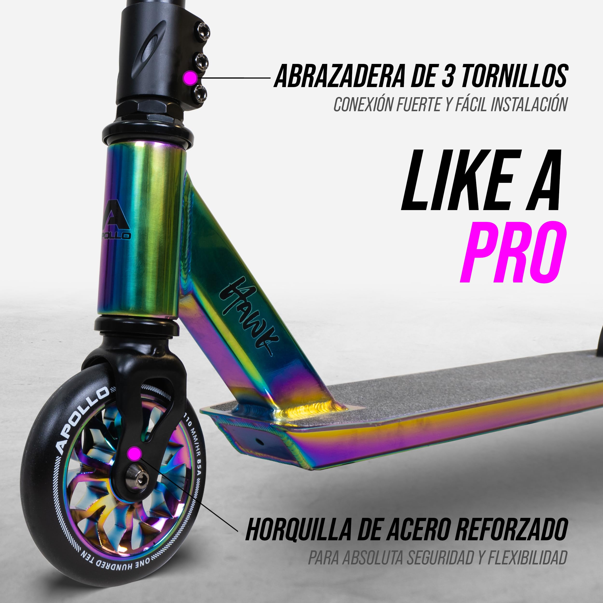Apollo Patinete de Acrobacias Hawk | Freestyle Kickscooter para Niños y Adultos | Patinete Infantil de Trucos para Principiantes y Expertos | Niños y Niñas a Partir de 6 Años