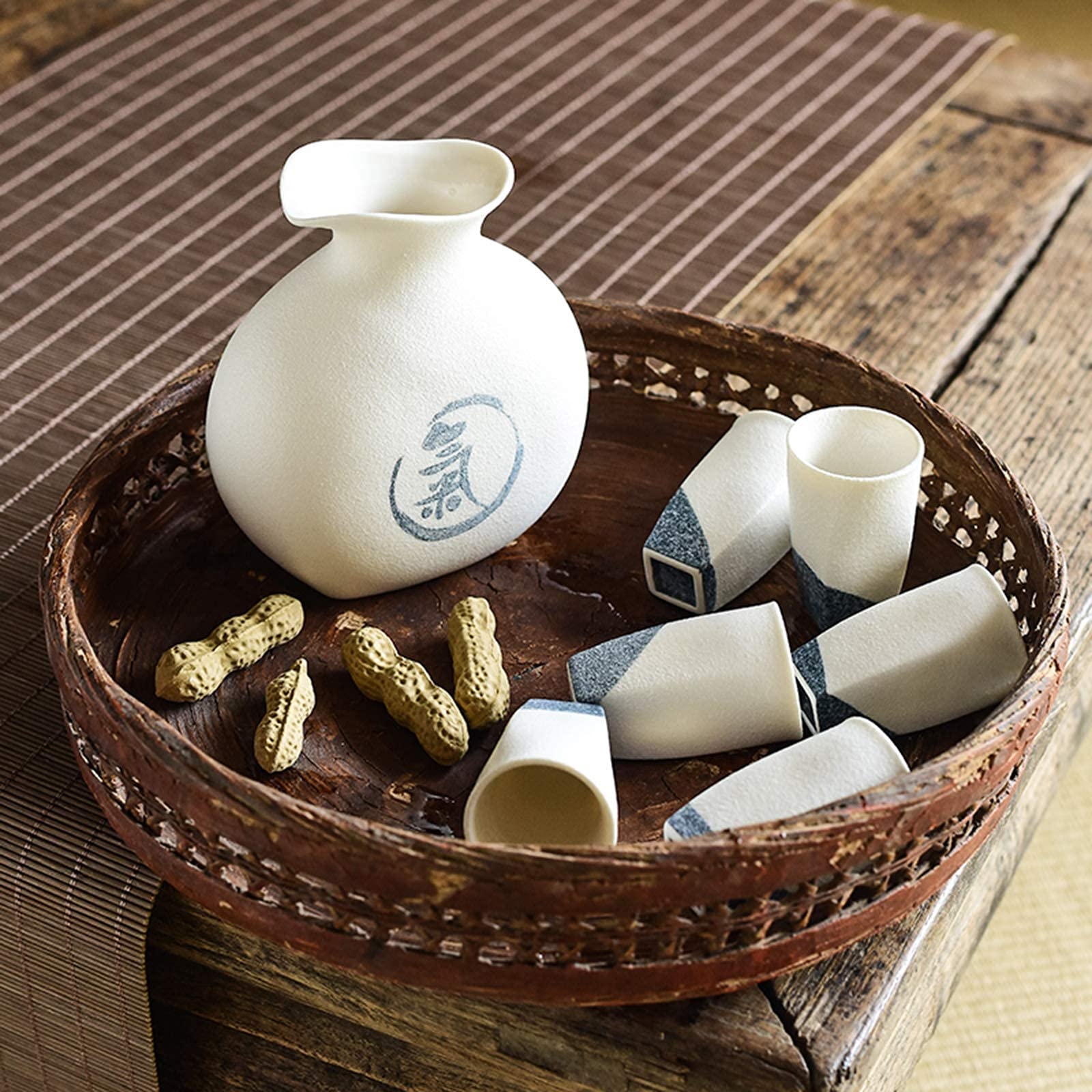 Neues 7-teiliges Japanisches Sake-Set, Sakebecher-Set, traditionelle Porzellan-Keramik-Tassenkunst, 6 Sakebecher und 1 Sake-Kanne – Chinesische Schriftzeichen, B, Ge,A-b