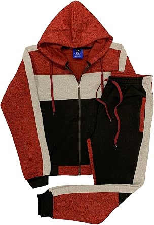 Mens Jogger Sweatsuit 2-Piece Color Block Sweat jacket Sweatpants Fleece suit