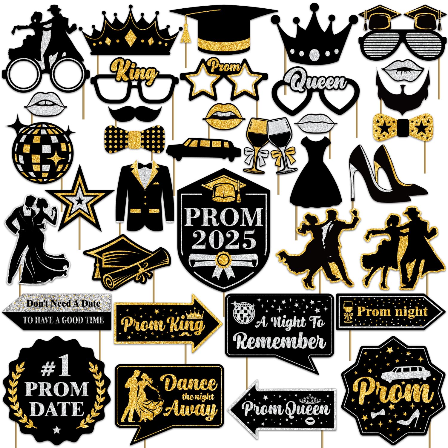 Prom Photo Booth Props Black Sliver Gold