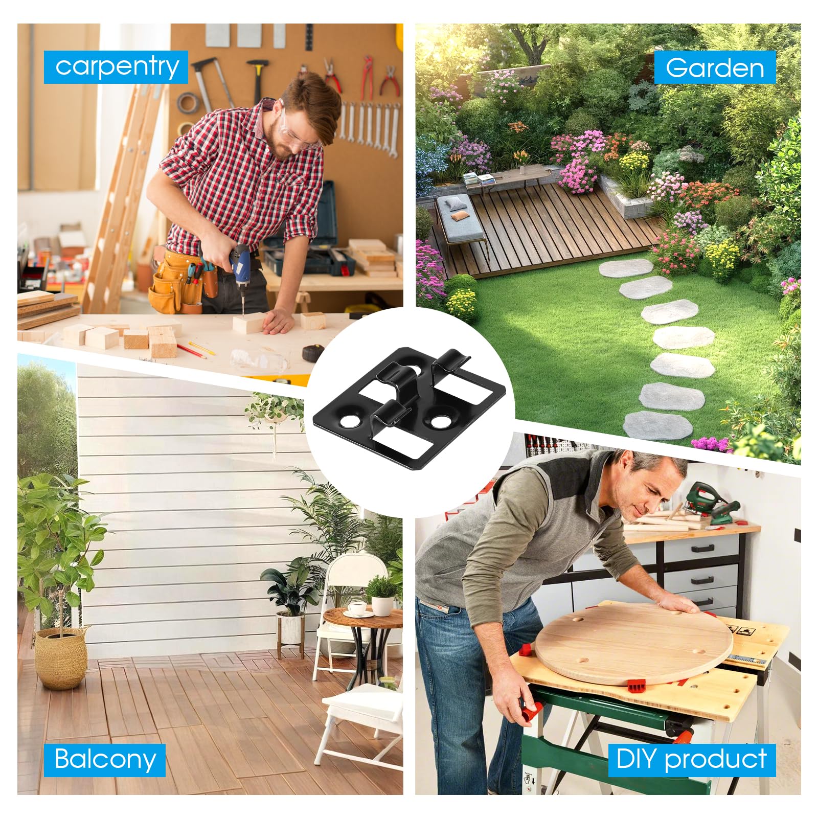 100 unidades Clips para tarimas WPC en acero inoxidable, Clips ocultos, Separadores para fijación de tarimas (Negro, Espacio 3mm, Altura 7mm)