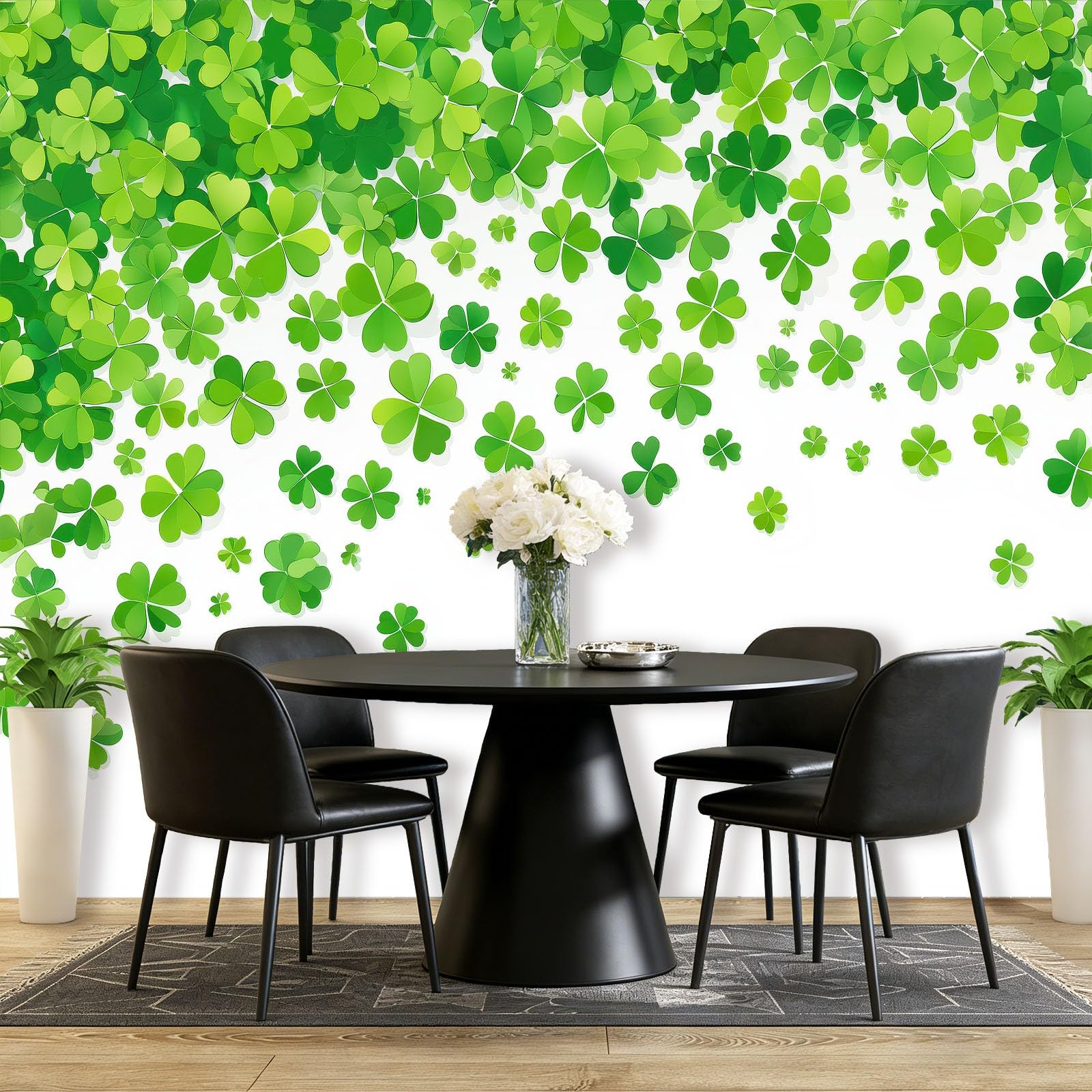 Tapeta fototapeta 250 x 175 cm – zielono-biała fototapeta z włókniny, tapeta ścienna, odporna na promieniowanie UV, dekoracja ścienna, elegancka koniczynka, gradient kolorów, bordiura, tapeta do