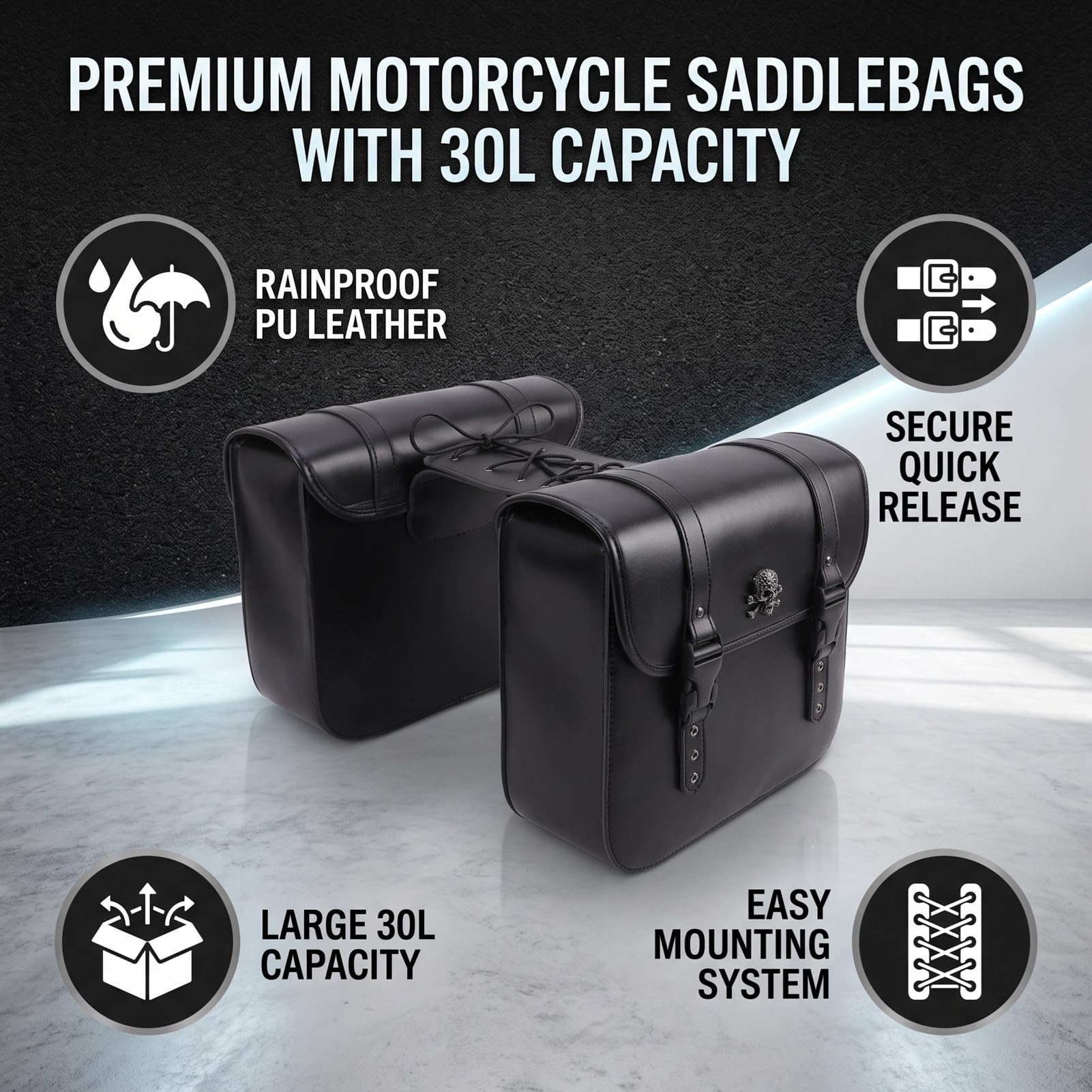 Cryfokt Saddlebag Motocyklowy, pojemność 30L, Wodoodporny Skórzany PU