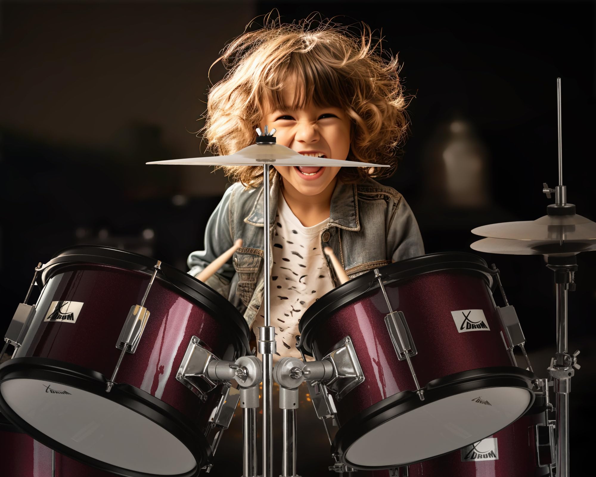 XDrum Junior Pro Batteria per Bambini Red - adatta da 5 a 9 anni - Drumset con accessori completi - incl. scuola - Rosso