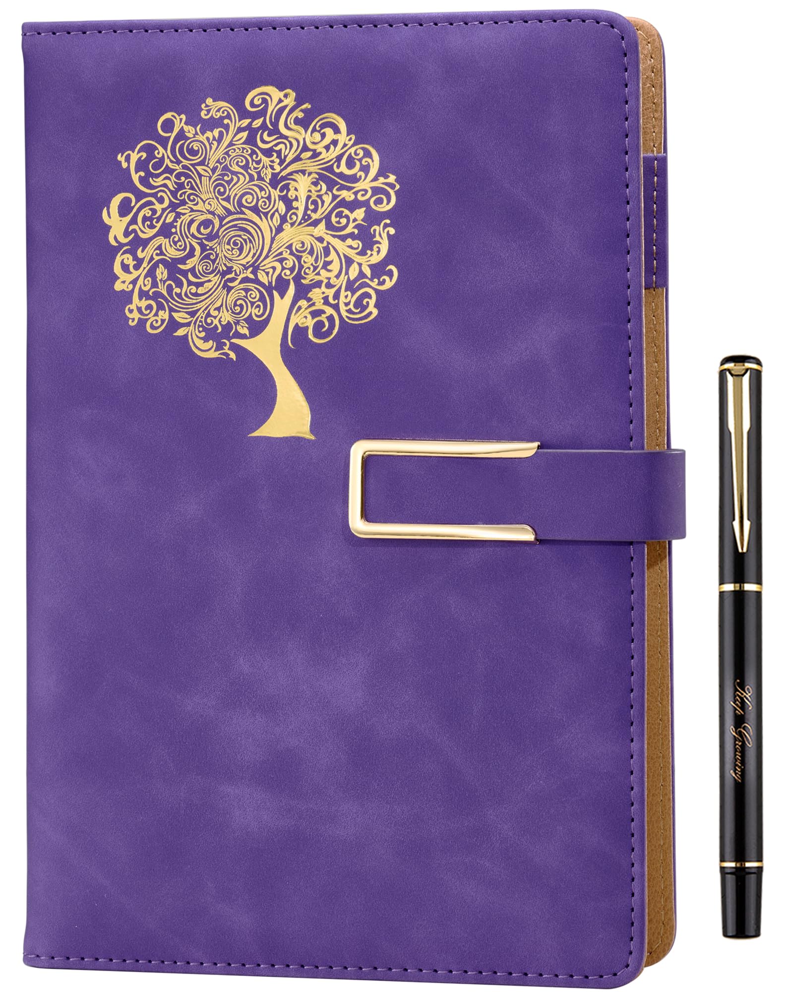Farfume Tree of Life Journal for Women & Men Refillable Writing A5 Journals for Writing with 200 Pages, 100Gsm Paper Personal Diary Faux Leather Hardcover Notebook with Pen&Magnetic Buckle (Purple)