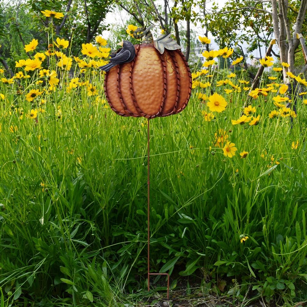 Pumpkin Garden Stake Metal Welcome Sign Fall Decor, Decorative Pumpkin Yard Garden Décor Outdoor for Autumn Harvest Thanksgiving Halloween Rustic Pumpkin Decoration for Home (1, 12in&14in)