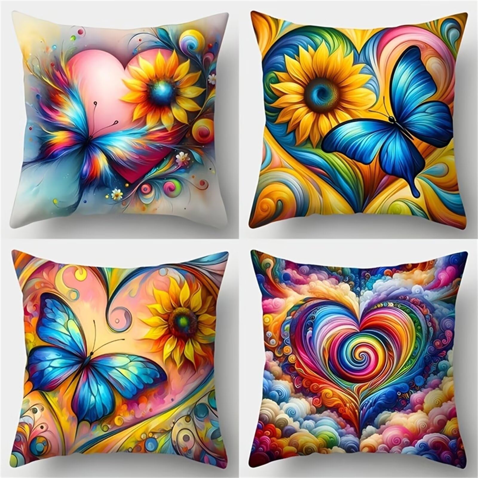 Funda de Cojines 45x45 cm, Juego de 4 Fundas Cojines Estampado Mariposa Azul Abstracta, Doble Cara, Decorativa Funda Almohada Lino para Dormitorio, Oficina, Jardín y Sofá