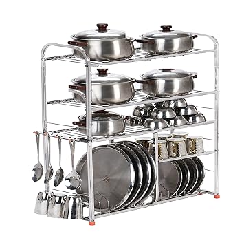 Stainless Steel 4 Shelf Wall Mount Utensils Rack | Plate & Cutlery Stand | Modular Kitchen Storage Organizer (31 x 30 inches)