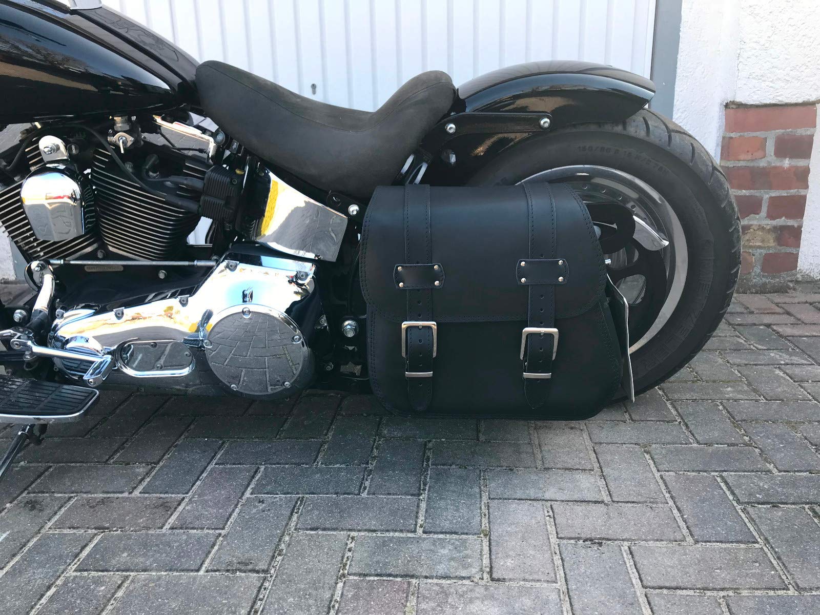 Support Sacoche de Selle Compatible avec HD Softail Fatboy Harley Davidson Mauvais Côté 1997-2017 Revêtement à la Poudre Hertage Deluxe Twin Cam Evolution Evo XL Caisson Poche Latérale