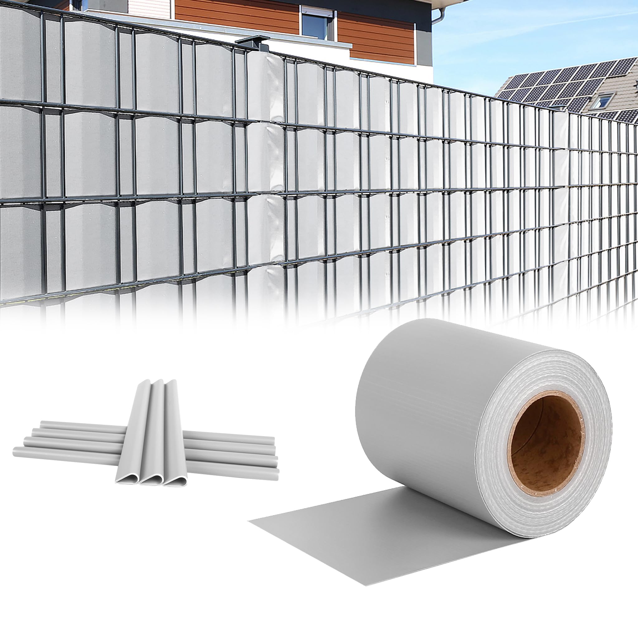 Yunvin PVC Privacy Screen Strips for Double Bar Fences, 65 m x 19 cm, 450 g/m² Garden Fence with Clamping Strips, Weatherproof, Easy to Install, Privacy Film Fence for Balcony, Courtyard, Light Grey