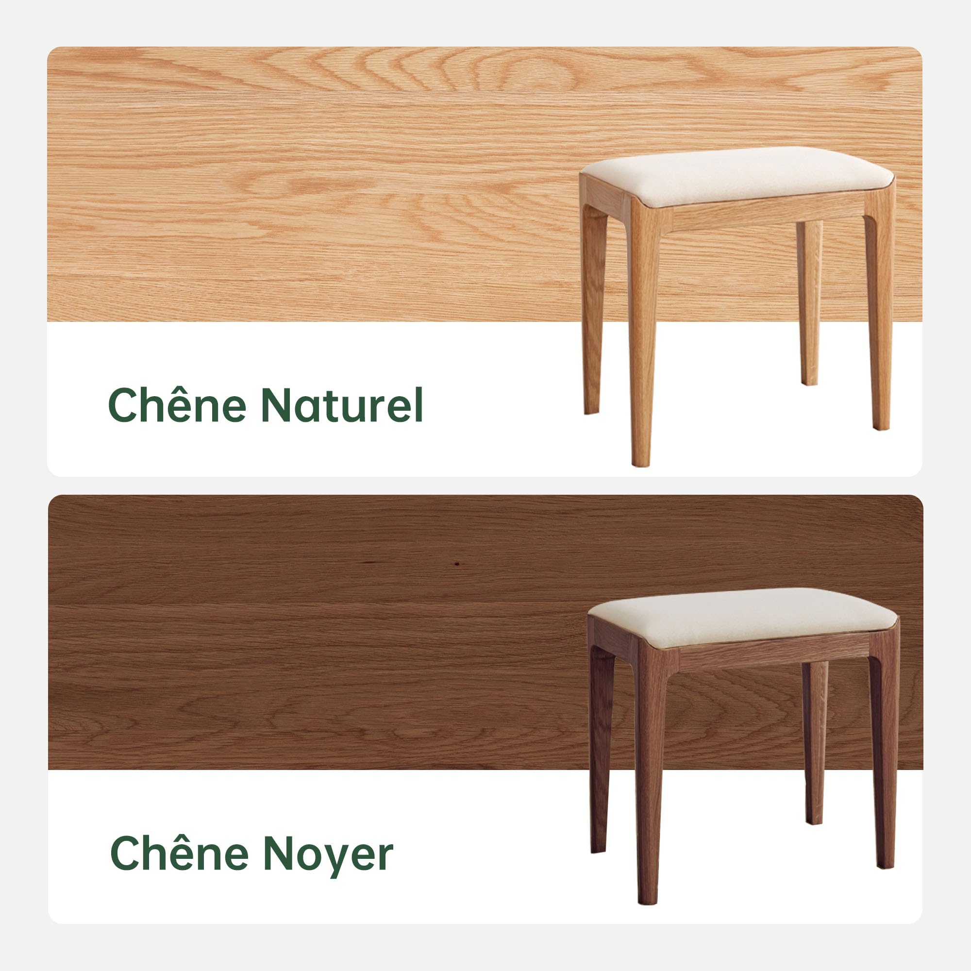 YESWOOD Tabouret de Coiffeuse en Bois de Chêne Massif, Livré Monté, Chaise de Coiffeuse Style Moderne, pour Chambre, Coiffeuse, 43 x 30 x 42 cm, Noyer